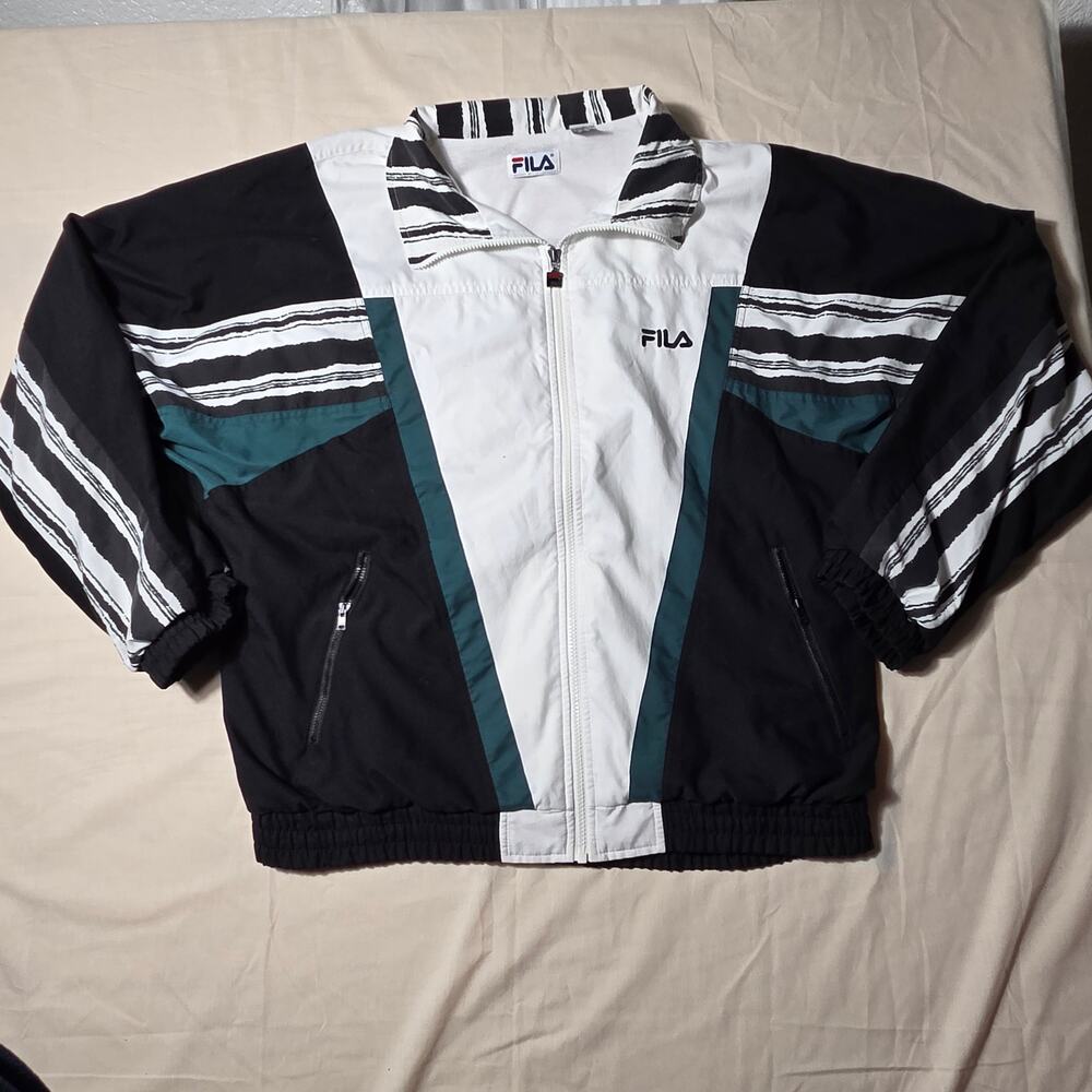 Vintage 90s Fila Windbreaker Jacket XL Colorblock Full Zip Track